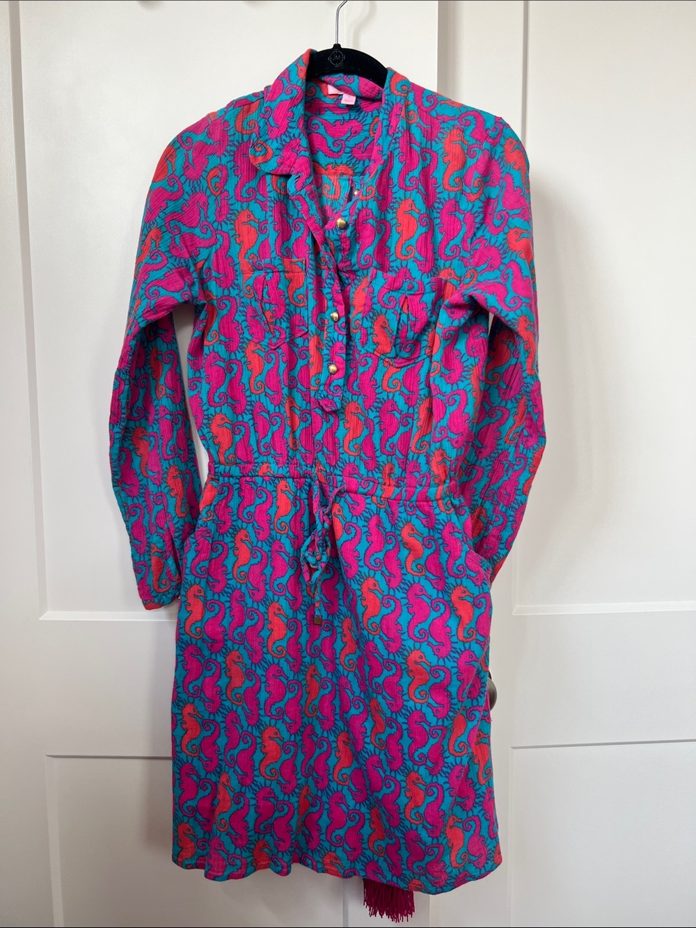 Lilly Pulitzer seahorse print cotton shirt dress size 2